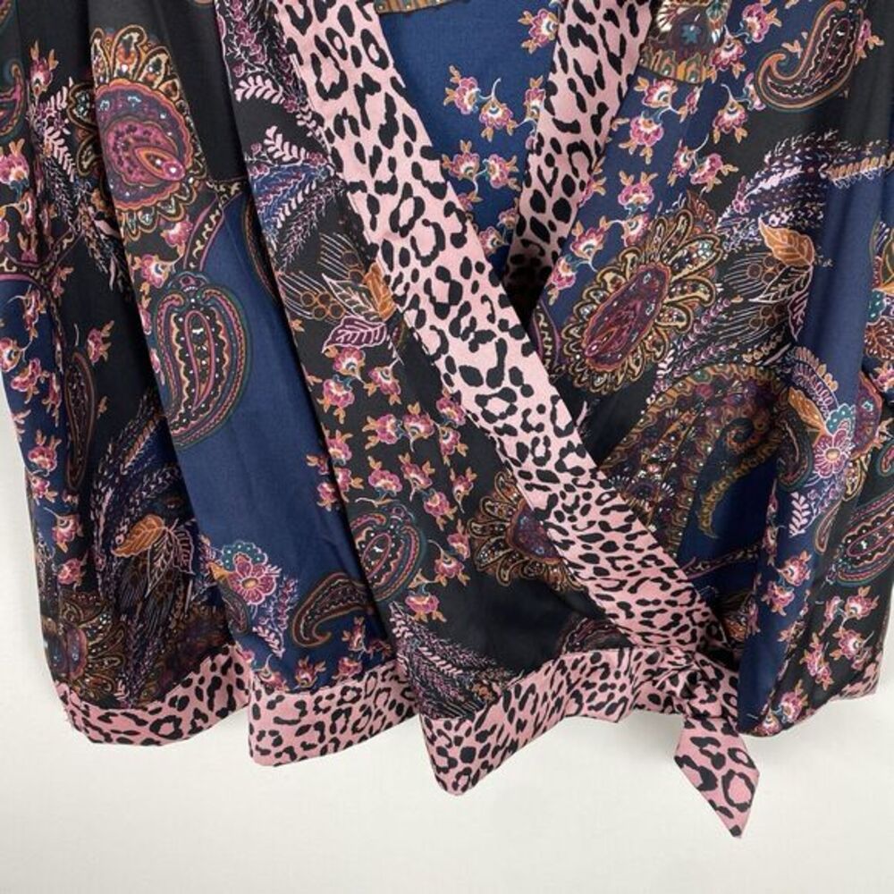 Dress Barn Womans 3X Kimono Top Floral Artsy Purple Lagenlook Satin Work Wear - Picture 3 of 5